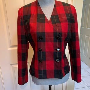 LeSuit petite Red plaid jacket poly/rayon blend size 6P